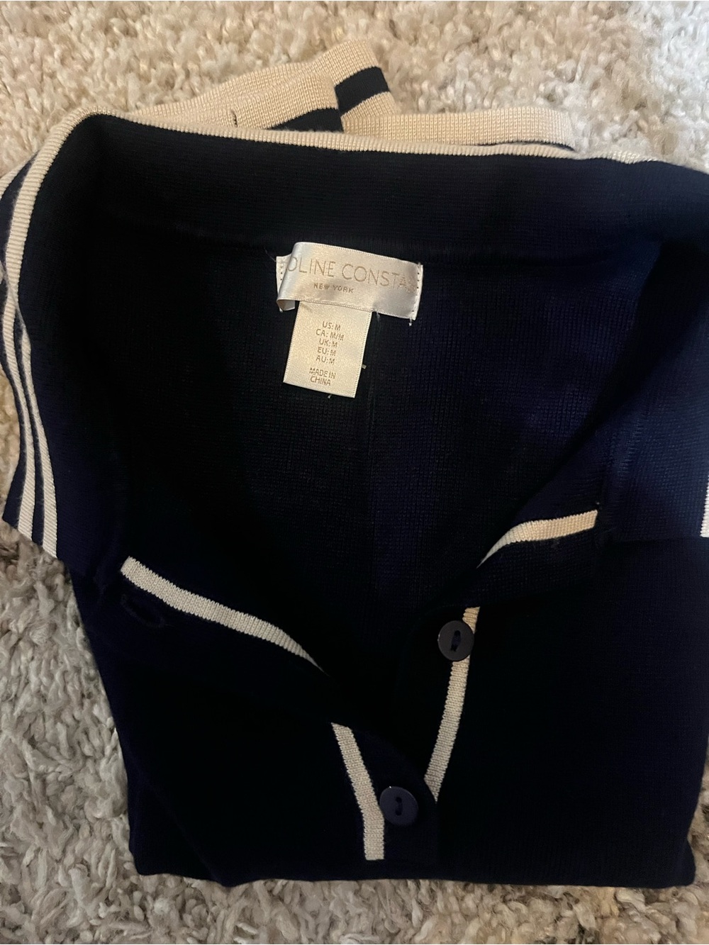 Caroline Constas Navy Wide-Leg Jumpsuit with Cream Stripes - Picture 3 of 5